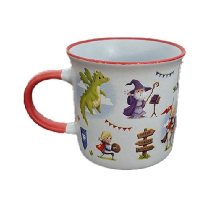 Ritter & Drachen Tasse mit feinem Rand aus Porzellan