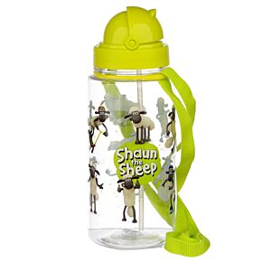 Shaun das Schaf Kinderwasserflasche mit Strohhalm & Tragekordel