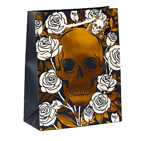 Metallische Skulls & Roses Geschenktasche - (L)