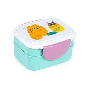 Beans & Co. Katzen Lunch-Box Brotdose mit Clip und Besteck