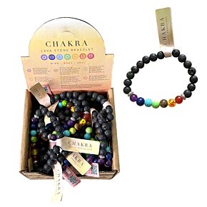 Chakra Armband mit Lavastein-Perlen & Edelstein