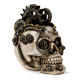 Steampunk Totenkopf mit Zahnrädern und Federn