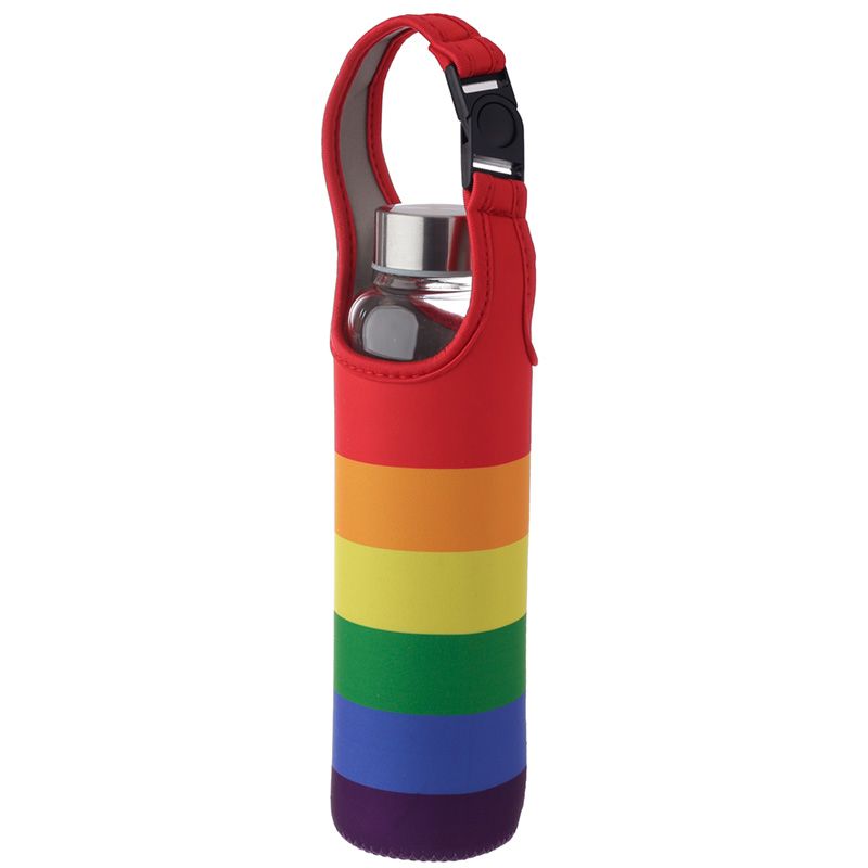 Somewhere Regenbogen Wiederverwendbare Wasserflasche Aus Glas Mit Hulle Aus Neopren Und Griff